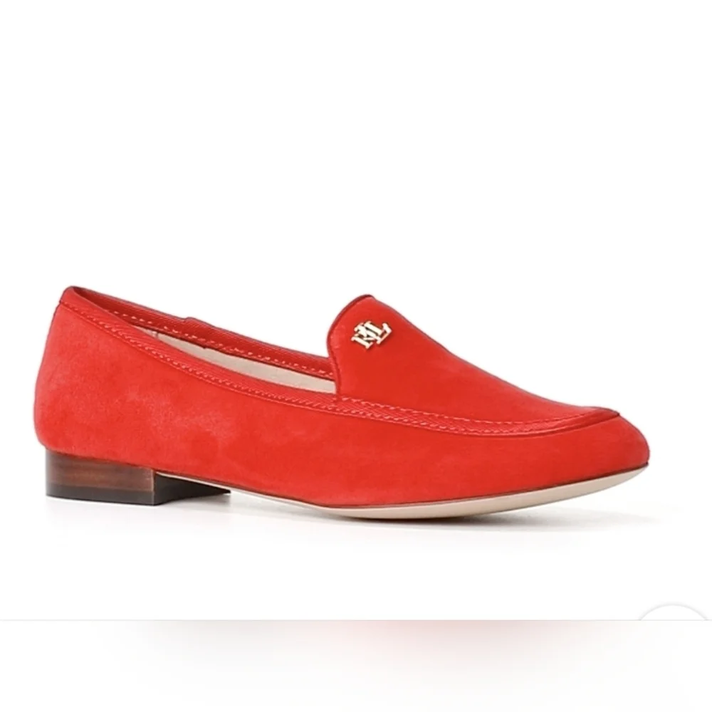 Ralph Lauren Red Suede Flats Clair Suede Smoking Slipper Size 7B/37